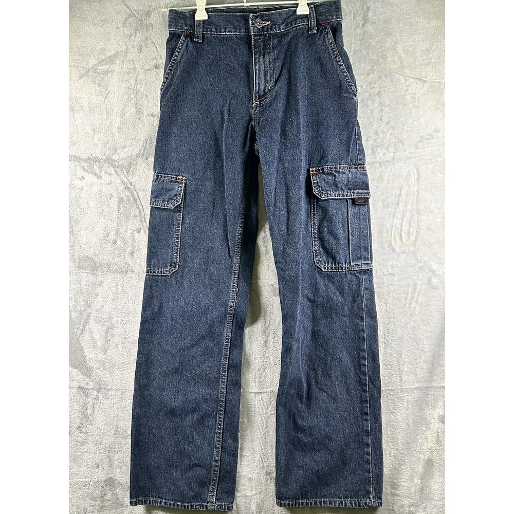 Wrangler Jeans Size 12 Slim Adjustable Waist Blue Denim Cargo Wide Leg Baggy Y2K